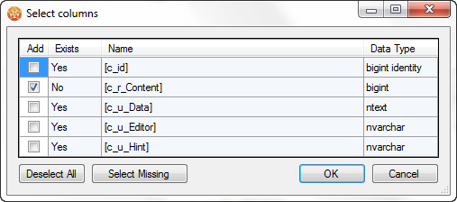 Retrieve columns form